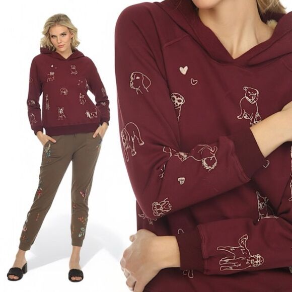 NWT Johnny Was Tippi Embroidered Dogs Cropped Hooded Sweatshirt - Picture 3 of 16
